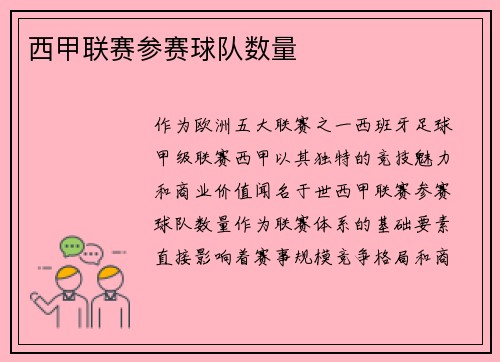 西甲联赛参赛球队数量